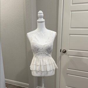Lulumari White Lace Peplum Top